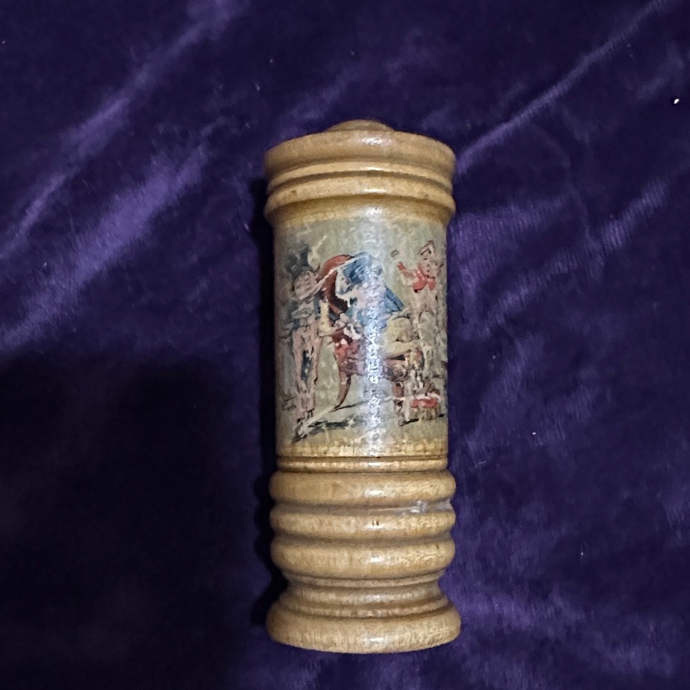 Antique Wooden German Perfume Bottle Holder with Paper Painted Design